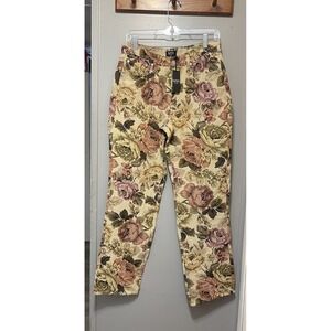 BooHoo Man Floral Tapestry Pants Button Fly 30 X 30 Boot Cut Tan Beige